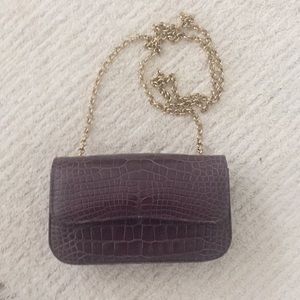Suarez Notte Purple Alligator Skin Cross Body Bag
